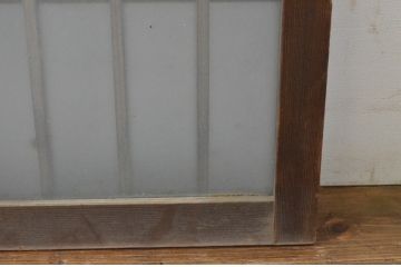 アンティーク建具　古い木味の格子入り横長ガラス窓2枚セット(ガラス戸、引き戸、明かり取り、明り取り、欄間)(R-065288)