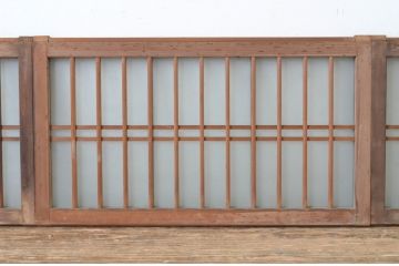 アンティーク建具　古い木味の格子入り横長ガラス窓4枚セット(ガラス戸、引き戸、明かり取り、明り取り、欄間)(R-065289)
