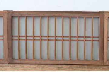 アンティーク建具　古い木味の格子入り横長ガラス窓4枚セット(ガラス戸、引き戸、明かり取り、明り取り、欄間)(R-065289)