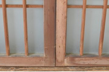アンティーク建具　古い木味の格子入り横長ガラス窓4枚セット(ガラス戸、引き戸、明かり取り、明り取り、欄間)(R-065289)