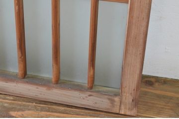 アンティーク建具　古い木味の格子入り横長ガラス窓4枚セット(ガラス戸、引き戸、明かり取り、明り取り、欄間)(R-065289)