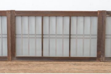 アンティーク建具　古い木味の格子入り横長ガラス窓4枚セット(ガラス戸、引き戸、明かり取り、明り取り、欄間)(R-065289)