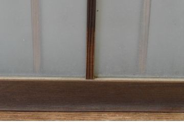 アンティーク建具　古い木味の格子入り横長ガラス窓4枚セット(ガラス戸、引き戸、明かり取り、明り取り、欄間)(R-065289)