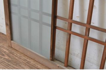 アンティーク建具　和の雰囲気を演出する格子入りの明かり取り1枚(ガラス欄間、明り取り、建具)(R-065291)