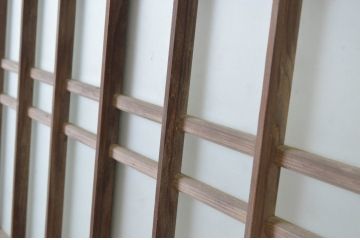 アンティーク建具　和の雰囲気溢れるガラス入り格子欄間2枚セット(明り取り、明かり取り)(R-065292)