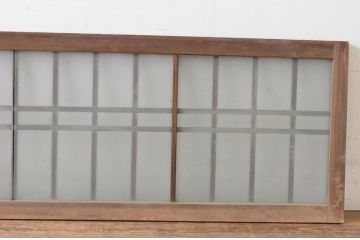 アンティーク建具　和の雰囲気溢れるガラス入り格子欄間2枚セット(明り取り、明かり取り)(R-065292)