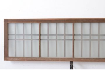 アンティーク建具　和の雰囲気溢れるガラス入り格子欄間2枚セット(明り取り、明かり取り)(R-065293)