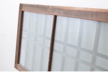 アンティーク建具　和の雰囲気溢れるガラス入り格子欄間2枚セット(明り取り、明かり取り)(R-065293)