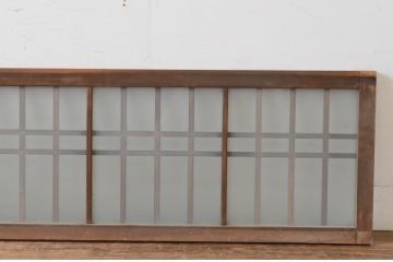 アンティーク建具　和の雰囲気溢れるガラス入り格子欄間2枚セット(明り取り、明かり取り)(R-065293)