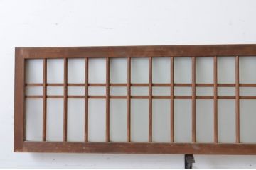 アンティーク建具　和の雰囲気溢れるガラス入り格子欄間2枚セット(明り取り、明かり取り)(R-065294)