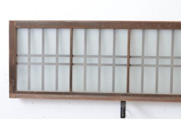 アンティーク建具　和の雰囲気溢れるガラス入り格子欄間2枚セット(明り取り、明かり取り)(R-065296)