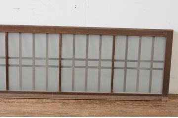 アンティーク建具　和の雰囲気溢れるガラス入り格子欄間2枚セット(明り取り、明かり取り)(R-065296)