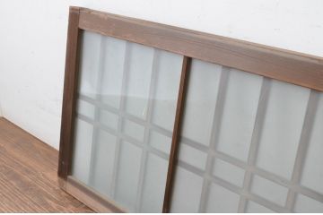 アンティーク建具　和の雰囲気溢れるガラス入り格子欄間2枚セット(明り取り、明かり取り)(R-065296)