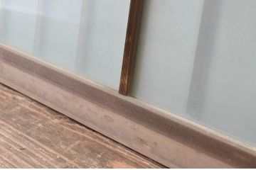 アンティーク建具　和の雰囲気溢れるガラス入り格子欄間2枚セット(明り取り、明かり取り)(R-065296)