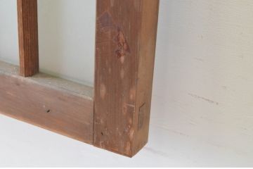 アンティーク建具　和の雰囲気溢れるガラス入り格子欄間2枚セット(明り取り、明かり取り)(R-065300)