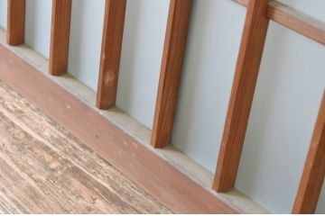 アンティーク建具　和の雰囲気溢れるガラス入り格子欄間2枚セット(明り取り、明かり取り)(R-065301)