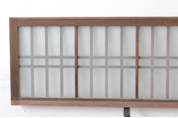 アンティーク建具　和の雰囲気溢れるガラス入り格子欄間2枚セット(明り取り、明かり取り)(R-065301)