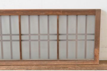 アンティーク建具　和の雰囲気溢れるガラス入り格子欄間2枚セット(明り取り、明かり取り)(R-065301)