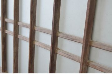 アンティーク建具　和の雰囲気溢れるガラス入り格子欄間1枚(明り取り、明かり取り)(R-065303)