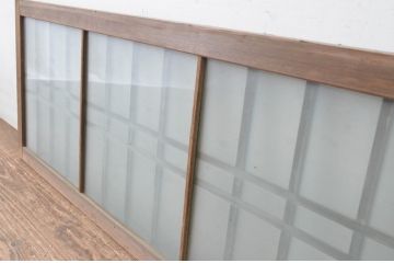 アンティーク建具　和の雰囲気溢れるガラス入り格子欄間1枚(明り取り、明かり取り)(R-065303)