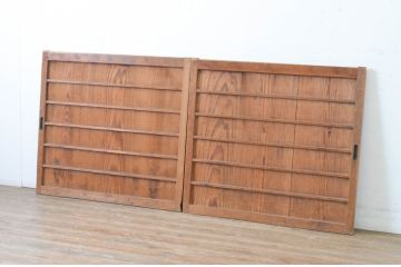 アンティーク建具　あたたかみのある木の味わいが感じられる舞良戸窓2枚セット(まいらど、板戸、引き戸)(R-065321)