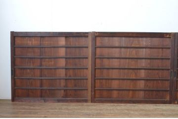 アンティーク建具　あたたかみのある木の味わいが感じられる舞良戸窓4枚セット(まいらど、板戸、引き戸)(R-065322)