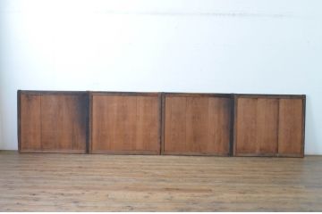 アンティーク建具　あたたかみのある木の味わいが感じられる舞良戸窓4枚セット(まいらど、板戸、引き戸)(R-065322)