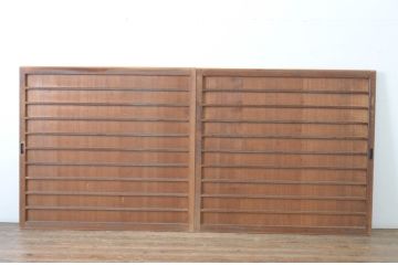 アンティーク建具　昔ながらの和を感じさせる大振りの舞良戸窓2枚セット(まいらど、板戸、引き戸)(R-065337)