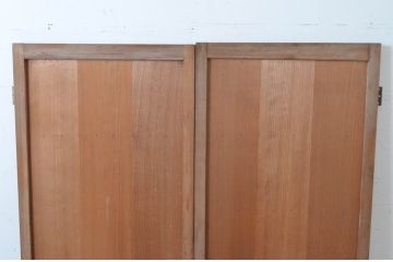 アンティーク建具　細かなマス目(升目)格子が美しい両開き扉1対(2枚セット)(きつね格子、狐格子、窓、木製戸)(R-065339)