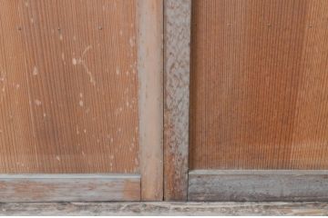 アンティーク建具　細かなマス目(升目)格子が美しい両開き扉1対(2枚セット)(きつね格子、狐格子、窓、木製戸)(R-065339)