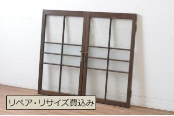 アンティーク建具　大正ロマン　古い洋館の両開き窓1対(2枚セット、一対、ガラス戸、引き戸)(R-065349)