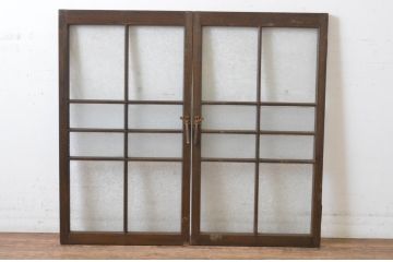 アンティーク建具　大正ロマン　古い洋館の両開き窓1対(2枚セット、一対、ガラス戸、引き戸)(R-065349)