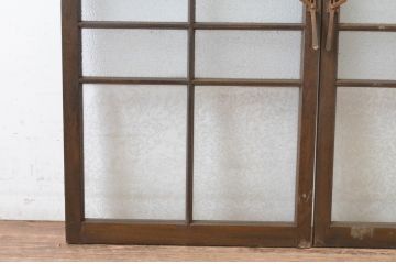 アンティーク建具　大正ロマン　古い洋館の両開き窓1対(2枚セット、一対、ガラス戸、引き戸)(R-065349)