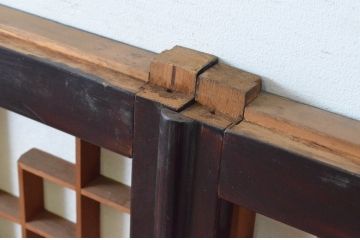 和製アンティーク　幾何学デザインがお洒落な書院戸4枚セット(障子戸、窓、引き戸)(R-065351)