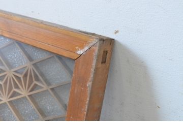 アンティーク建具　組子細工が上品な両面ガラス入り欄間1枚(明かり取り、明り取り)(R-065354)