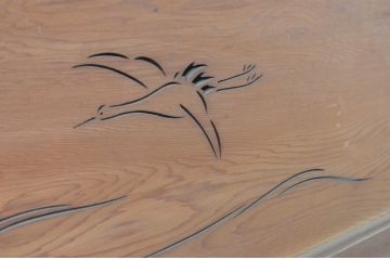 アンティーク建具　野でたわむれる鳥が透かし彫りで表現された欄間2枚セット(明かり取り、明り取り)(R-065357)