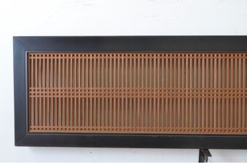 アンティーク建具　特大サイズ!!黒漆塗り枠が美しい存在感のある格子欄間2枚セット(明かり取り、明り取り)(R-065358)