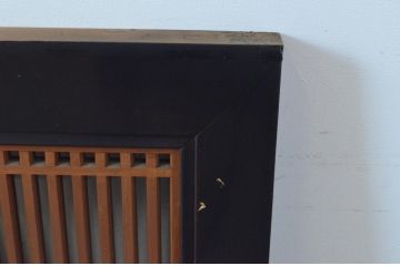 アンティーク建具　特大サイズ!!黒漆塗り枠が美しい存在感のある格子欄間2枚セット(明かり取り、明り取り)(R-065358)