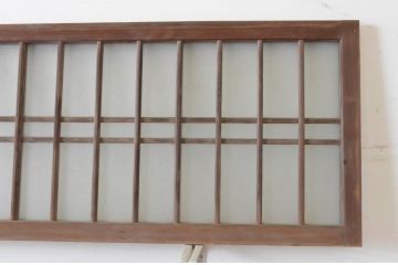 アンティーク建具　シンプルでインテリアに合わせやすい格子入りのスモークガラス欄間3枚セット(明かり取り、明り取り)(R-065359)