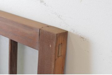 アンティーク建具　シンプルでインテリアに合わせやすい格子入りのスモークガラス欄間3枚セット(明かり取り、明り取り)(R-065359)