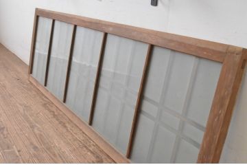 アンティーク建具　シンプルでインテリアに合わせやすい格子入りのスモークガラス欄間3枚セット(明かり取り、明り取り)(R-065359)