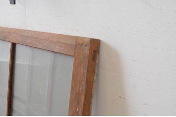 アンティーク建具　シンプルでインテリアに合わせやすい格子入りのスモークガラス欄間3枚セット(明かり取り、明り取り)(R-065359)