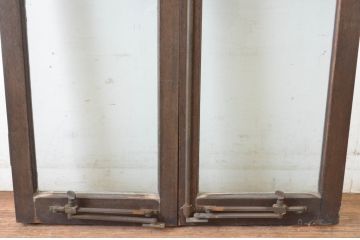 アンティーク建具　大正ロマンの古い洋館で使われていたグレモン錠付き両開き窓と明かり取りのセット(突き出し窓、ガラス扉、明かり取り、明り取り)(R-065361)