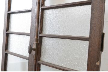 アンティーク建具　大正ロマンの古い洋館で使われていたグレモン錠付き両開き窓と明かり取りのセット(突き出し窓、ガラス扉、明かり取り、明り取り)(R-065361)