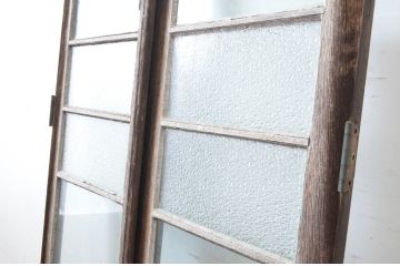 アンティーク建具　大正ロマンの古い洋館で使われていたグレモン錠付き両開き窓と明かり取りのセット(突き出し窓、ガラス扉、明かり取り、明り取り)(R-065361)