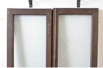 アンティーク建具　大正ロマン　古い洋館で使われていたグレモン錠付き両開き窓と明かり取りのセット(突き出し窓、ガラス扉、明り取り)(R-065362)
