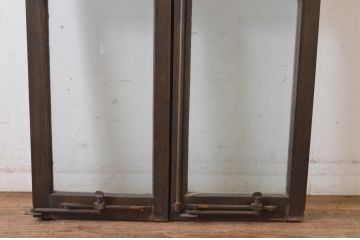 アンティーク建具　大正ロマン　古い洋館で使われていたグレモン錠付き両開き窓と明かり取りのセット(突き出し窓、ガラス扉、明り取り)(R-065362)