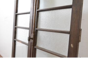アンティーク建具　大正ロマン　古い洋館で使われていたグレモン錠付き両開き窓と明かり取りのセット(突き出し窓、ガラス扉、明り取り)(R-065362)