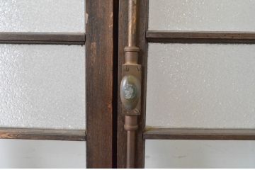 アンティーク建具　大正ロマン　古い洋館で使われていたグレモン錠付き両開き窓と明かり取りのセット(突き出し窓、ガラス扉、明り取り)(R-065362)