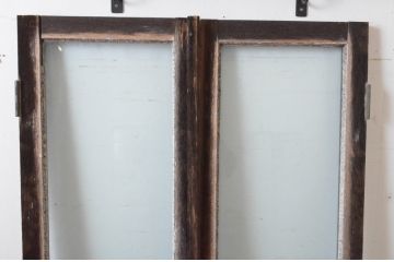 アンティーク建具　大正ロマン　古い洋館で使われていたグレモン錠付き両開き窓と明かり取りのセット(突き出し窓、ガラス扉、明り取り)(R-065362)
